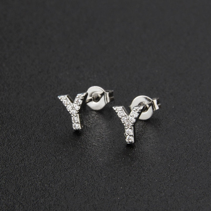 18K Gold 26-Letter Full-Diamond Earrings