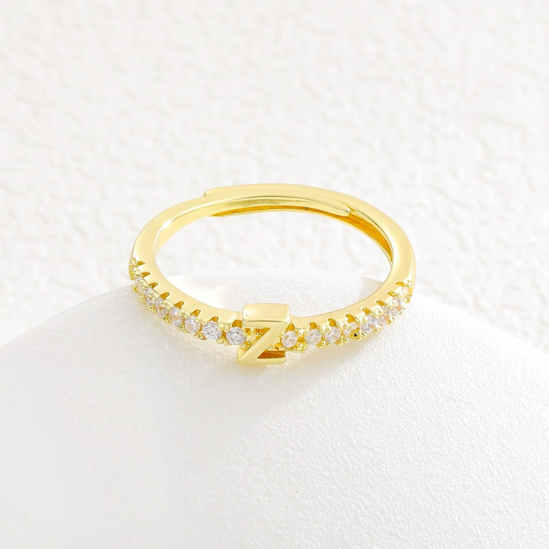 26 Letters Optional Diamond-Encrusted Ring - Gold/Silver Two-Color Women's Light Luxury Minimalist Personalized Accessory