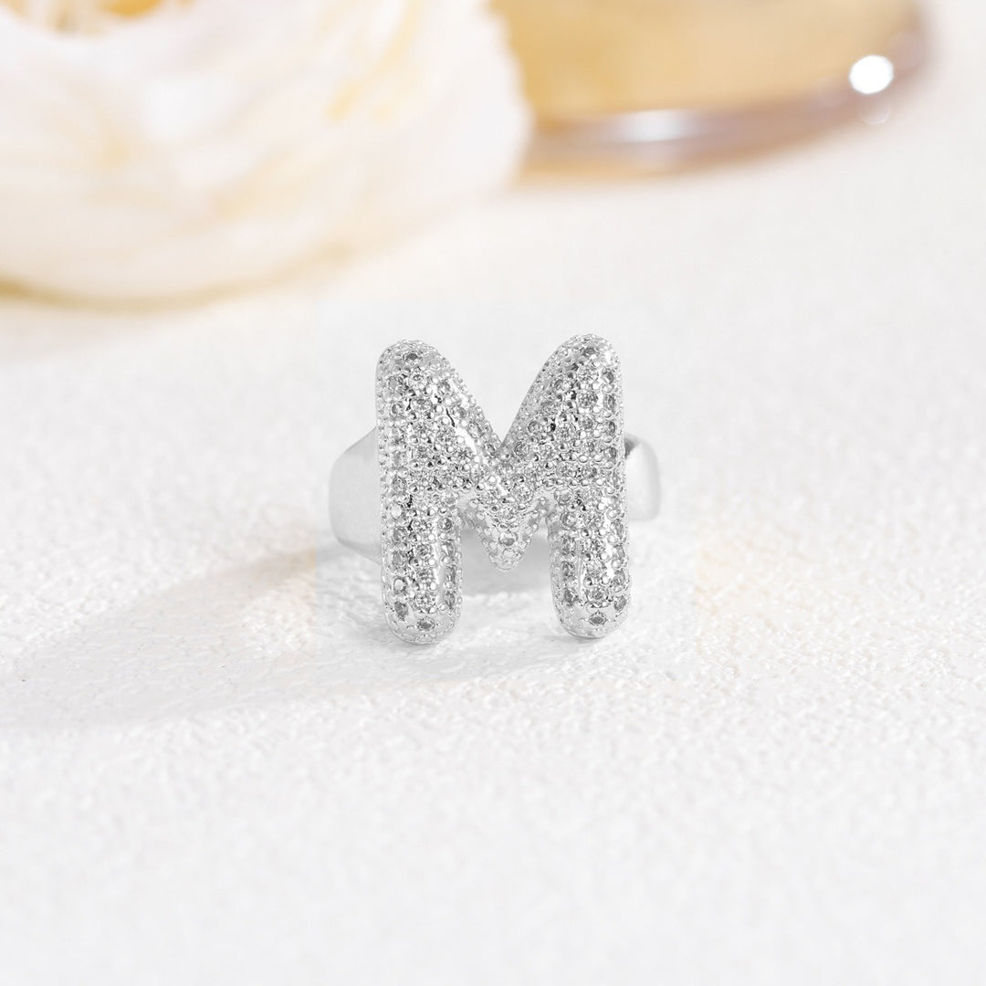 Letter Starburst 18K Gold Diamond 26-Letter Open Ring（Free shipping on orders of two or more items）