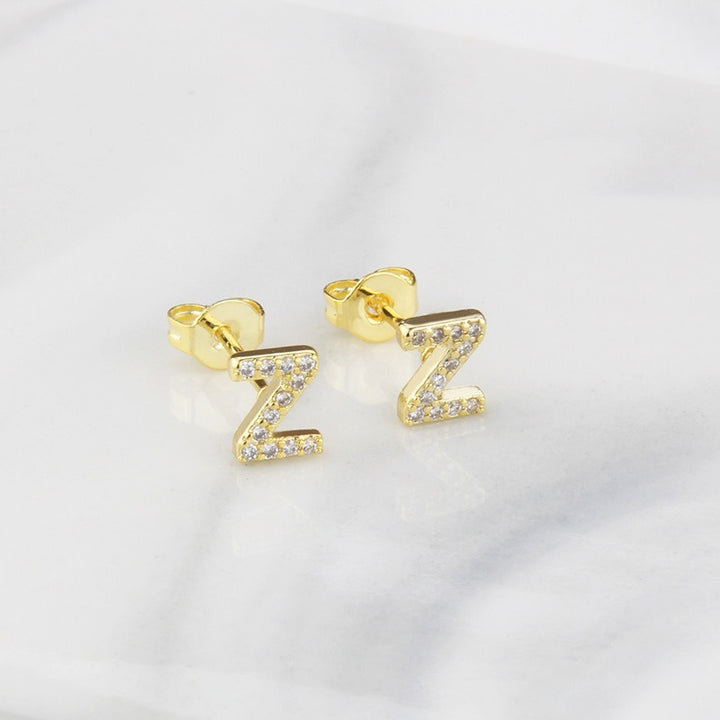 18K Gold 26-Letter Full-Diamond Earrings