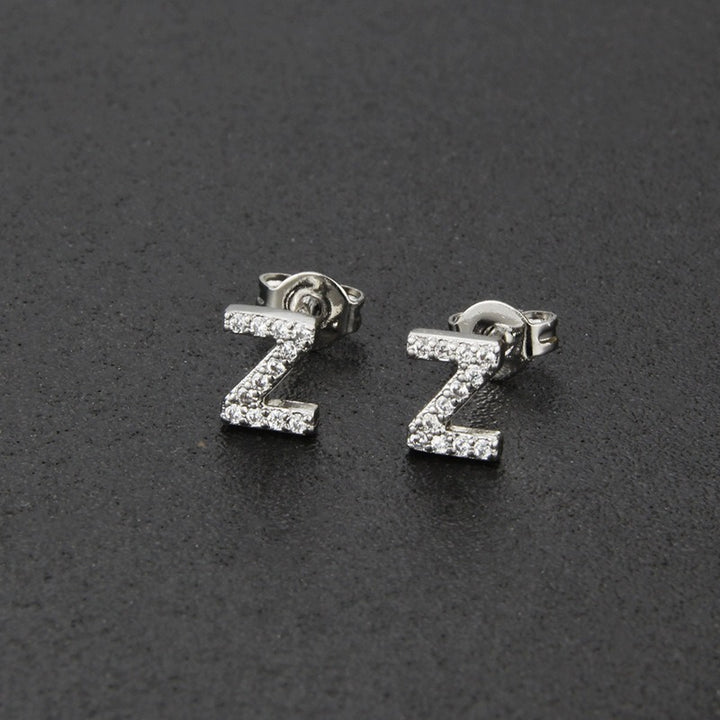 18K Gold 26-Letter Full-Diamond Earrings