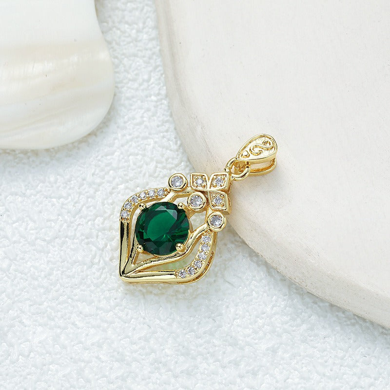 18K Gold Multi-Color Diamond-Paved Color Crystal Pendant Necklace
