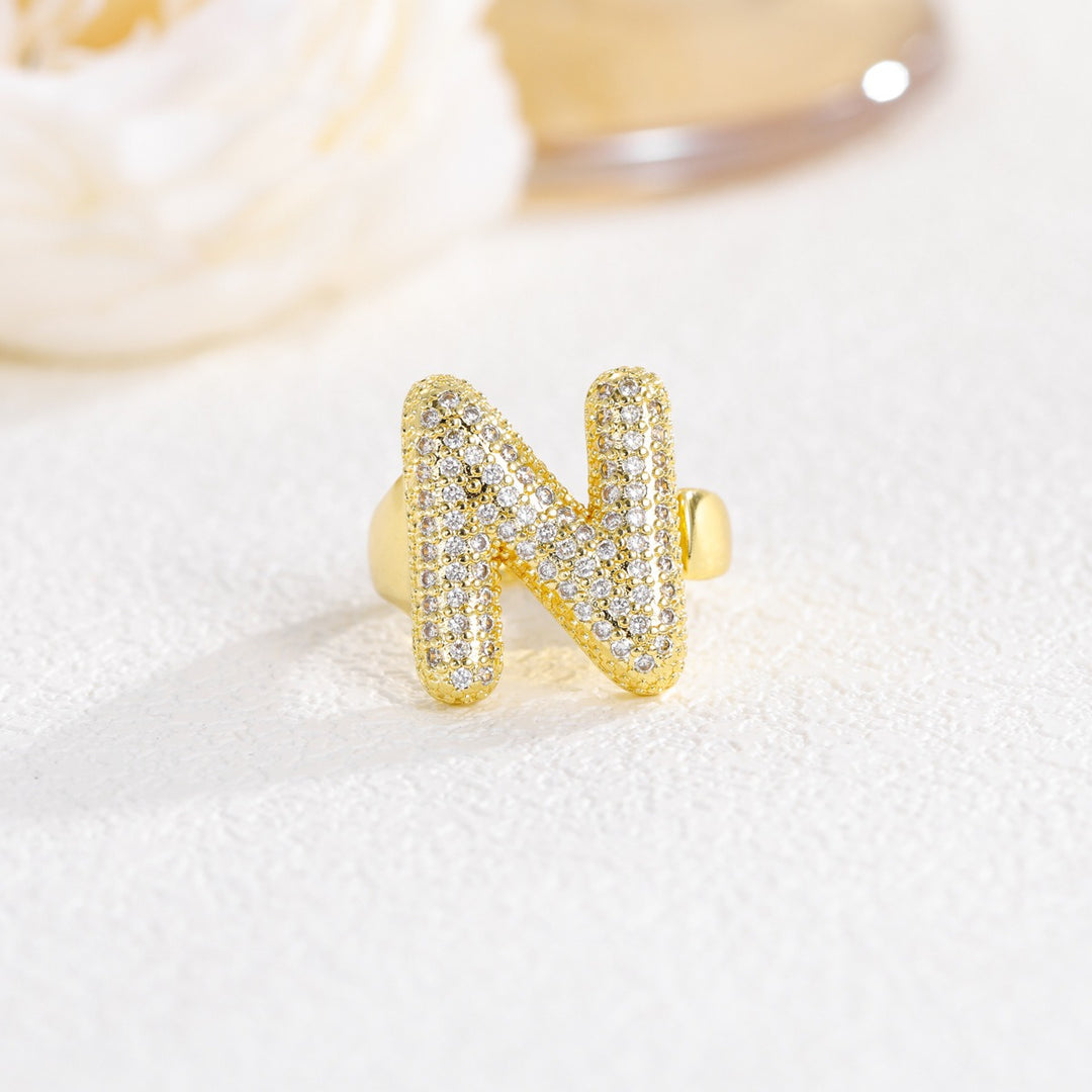 Letter Starburst 18K Gold Diamond 26-Letter Open Ring（Free shipping on orders of two or more items）