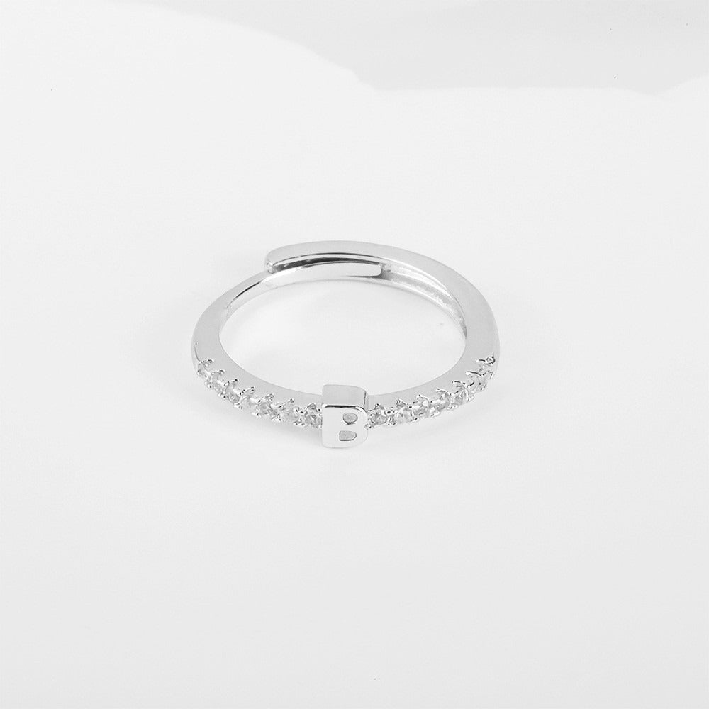26 Letters Optional Diamond-Encrusted Ring - Gold/Silver Two-Color Women's Light Luxury Minimalist Personalized Accessory