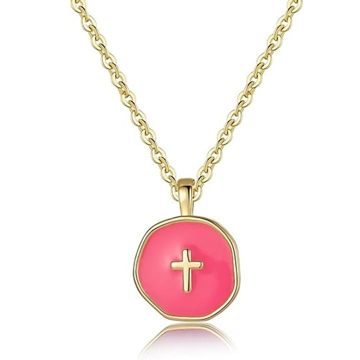 Multi-Color Enamel Cross Disc Necklace