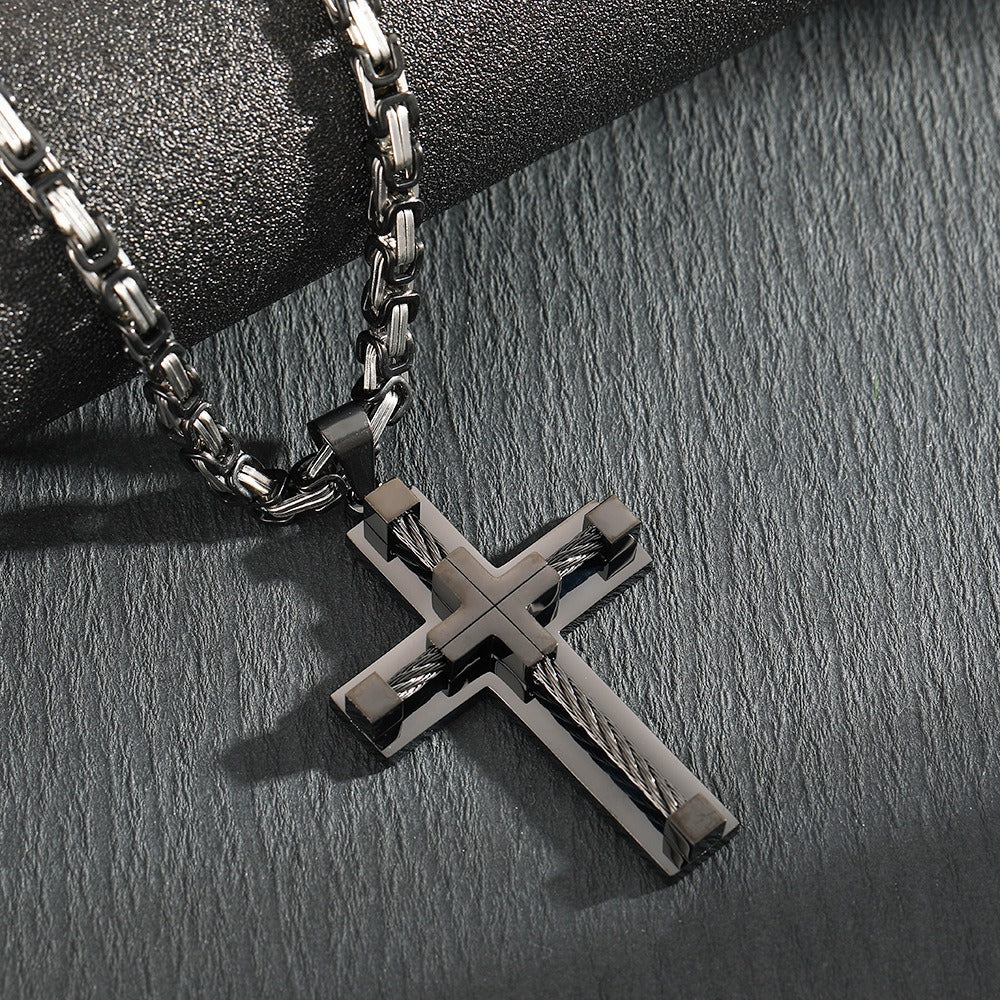 Multi-Color Braided Texture Cross Necklace - Unisex Trendy Religious Style Accessory