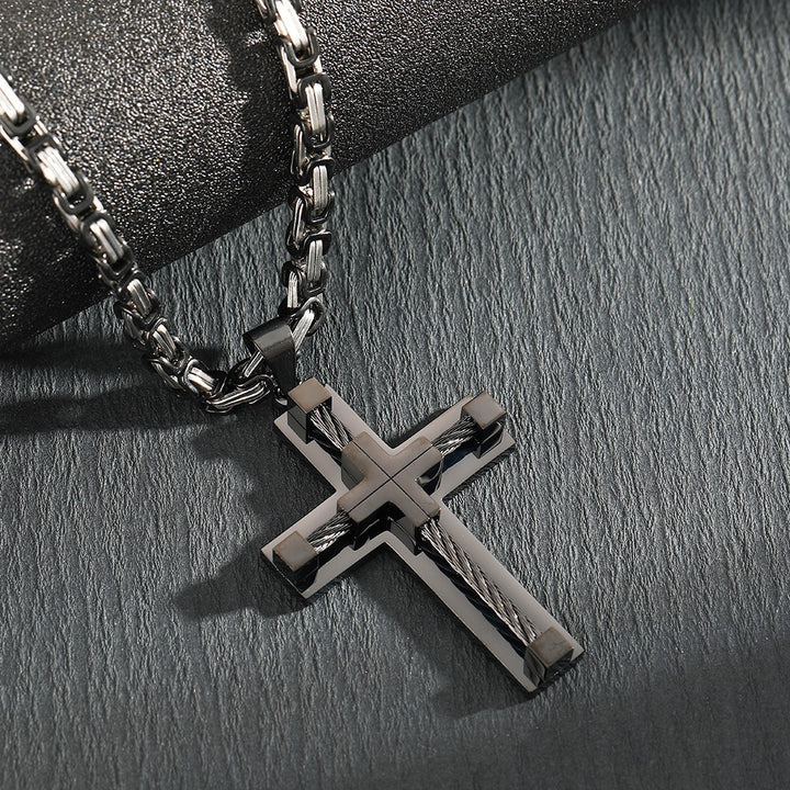 Multi-Color Braided Texture Cross Necklace - Unisex Trendy Religious Style Accessory