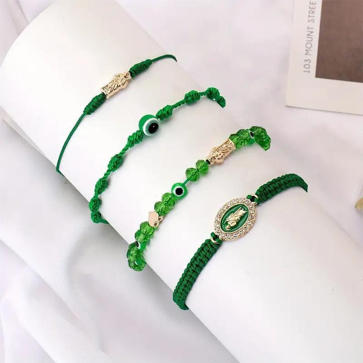 Unisex Religious Braided Rope Bracelets - Virgin Mary/Cross + Evil Eye Decor Lucky Handchains