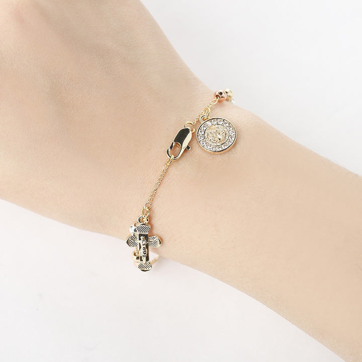 18K Gold-Plated Religious Element Paved Diamond Bracelet - Our Lady of Guadalupe/Cross Multi-Style Light Luxury Bracelet
