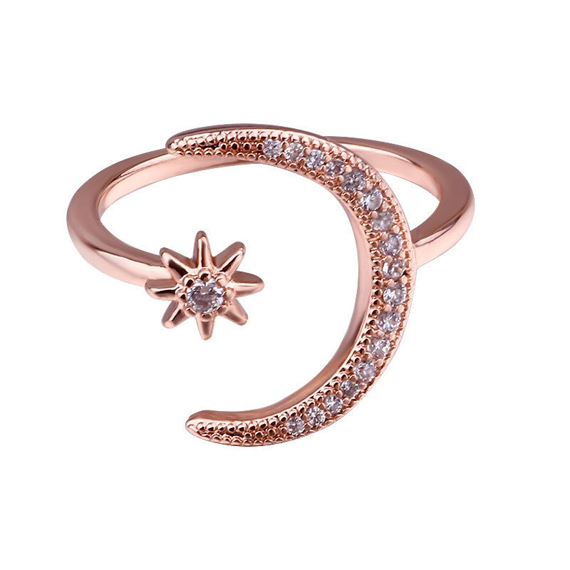 Moon & Star Adjustable Open Ring