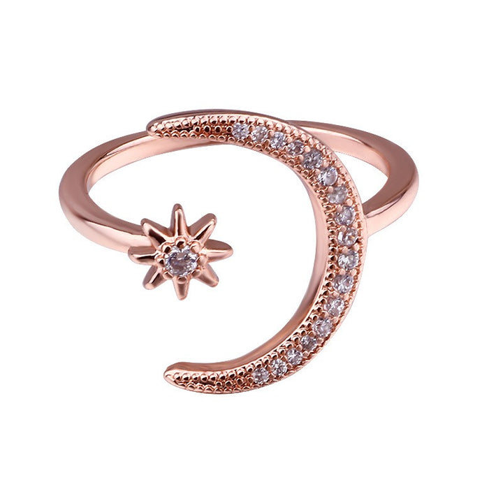 Moon & Star Adjustable Open Ring