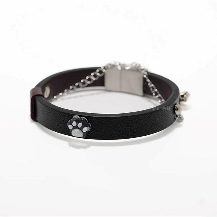 Multi-Color Cat Paw Bell Leather Bracelet - Light Luxury Cute Niche Bracelet