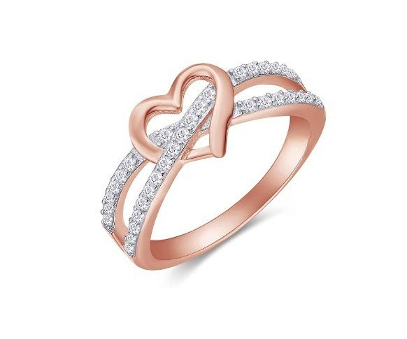 18K Gold Light Luxury Romantic Three-Color Heart Full-Diamond Couple Rings