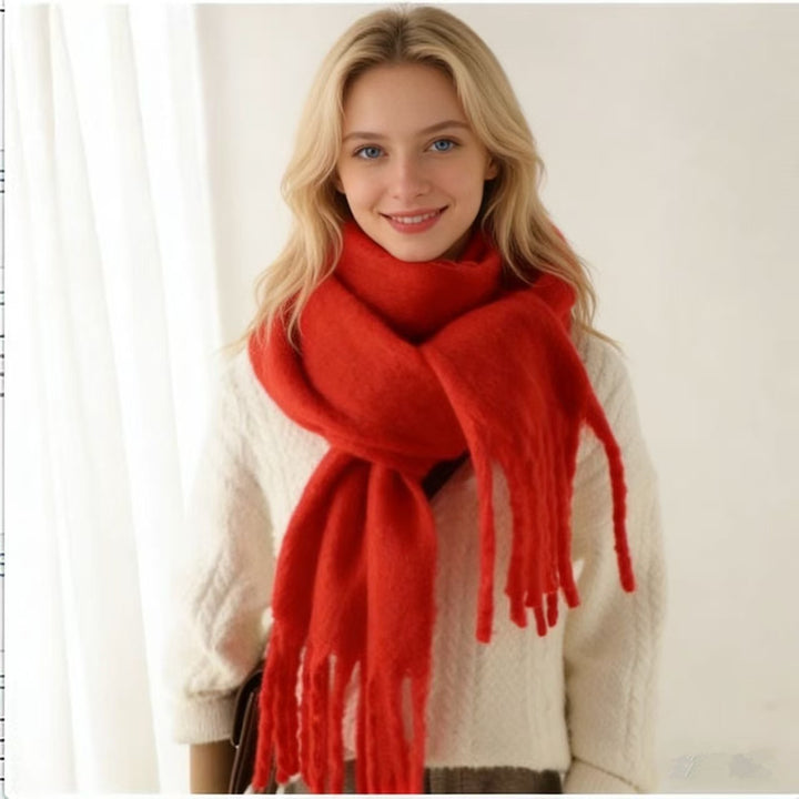 Multi-Color Fuzzy Fringe Winter Scarf - Light Luxury Warm Soft Wrap