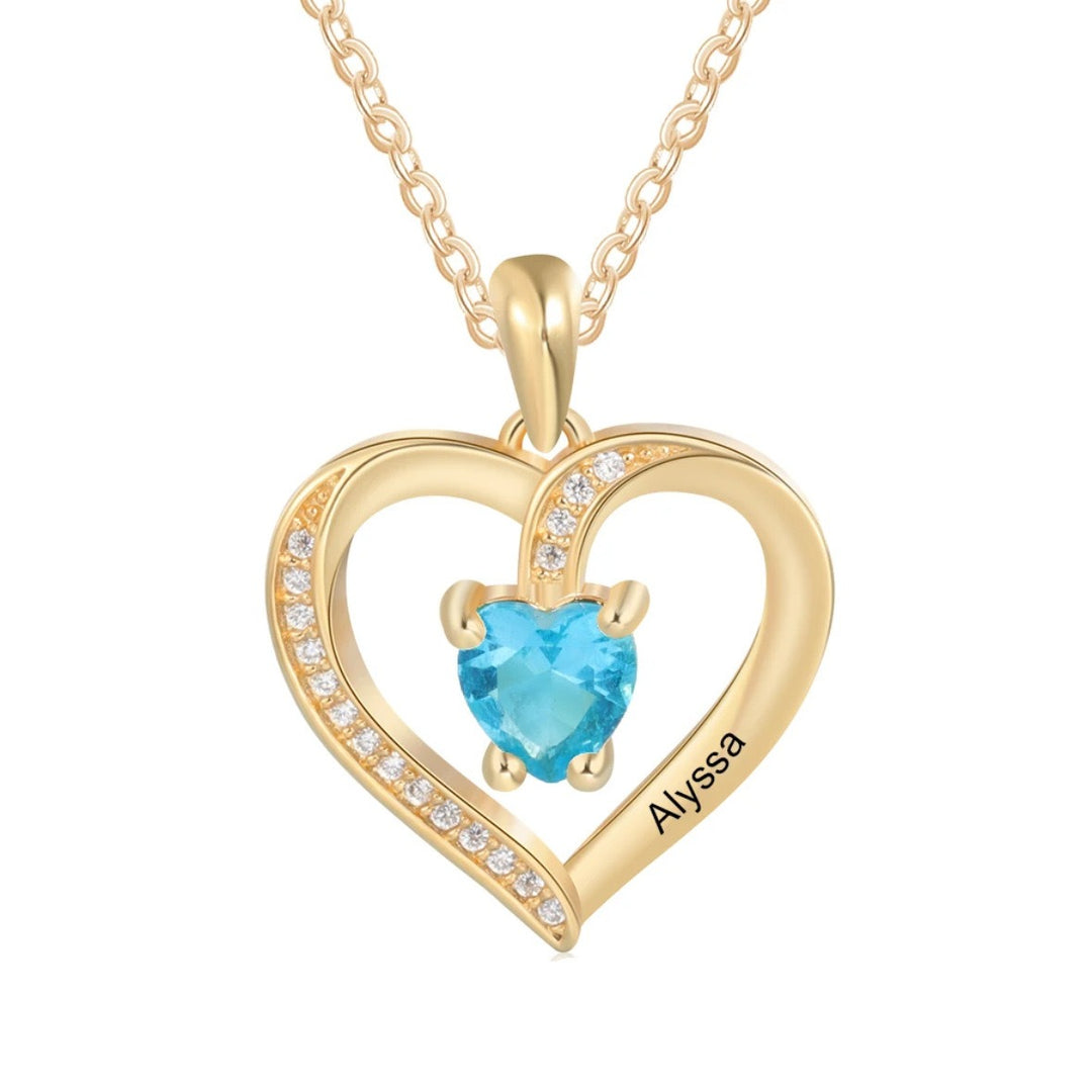 925 Sterling Silber Personalisierte Halskette mit 1 Name und 1 Geburtsstein
