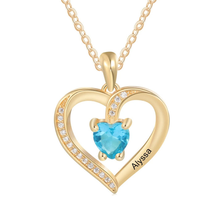 925 Sterling Silber Personalisierte Halskette mit 1 Name und 1 Geburtsstein