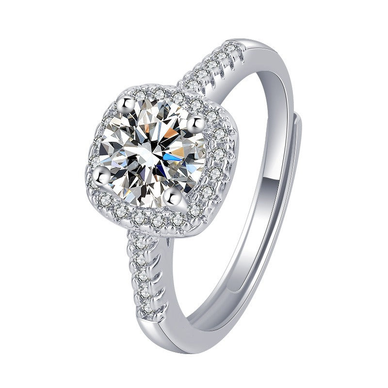 Light Luxury Square Full-Diamond Halo Ring - Women's Engagement Proposal Diamond Ring