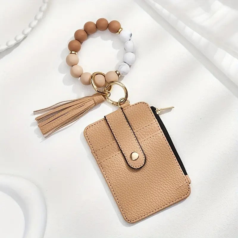 Multi-Style Leather Card Holder + Silicone Bead Tassel Charm - Light Luxury Portable Coin Purse