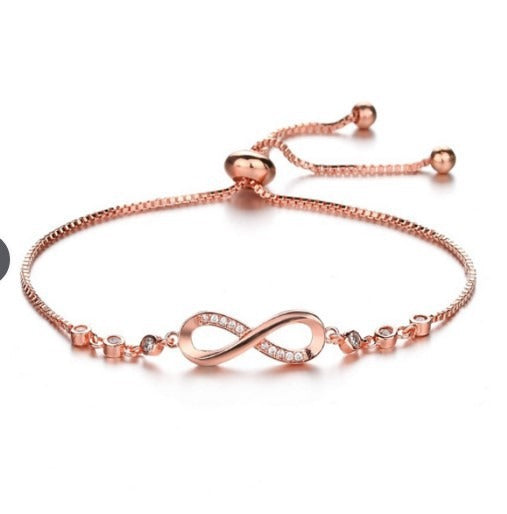 Multi-Color Infinity Symbol Diamond-Encrusted Bracelet - Gold/Silver/Rose Gold Women's Light Luxury Eternal Love Accessory