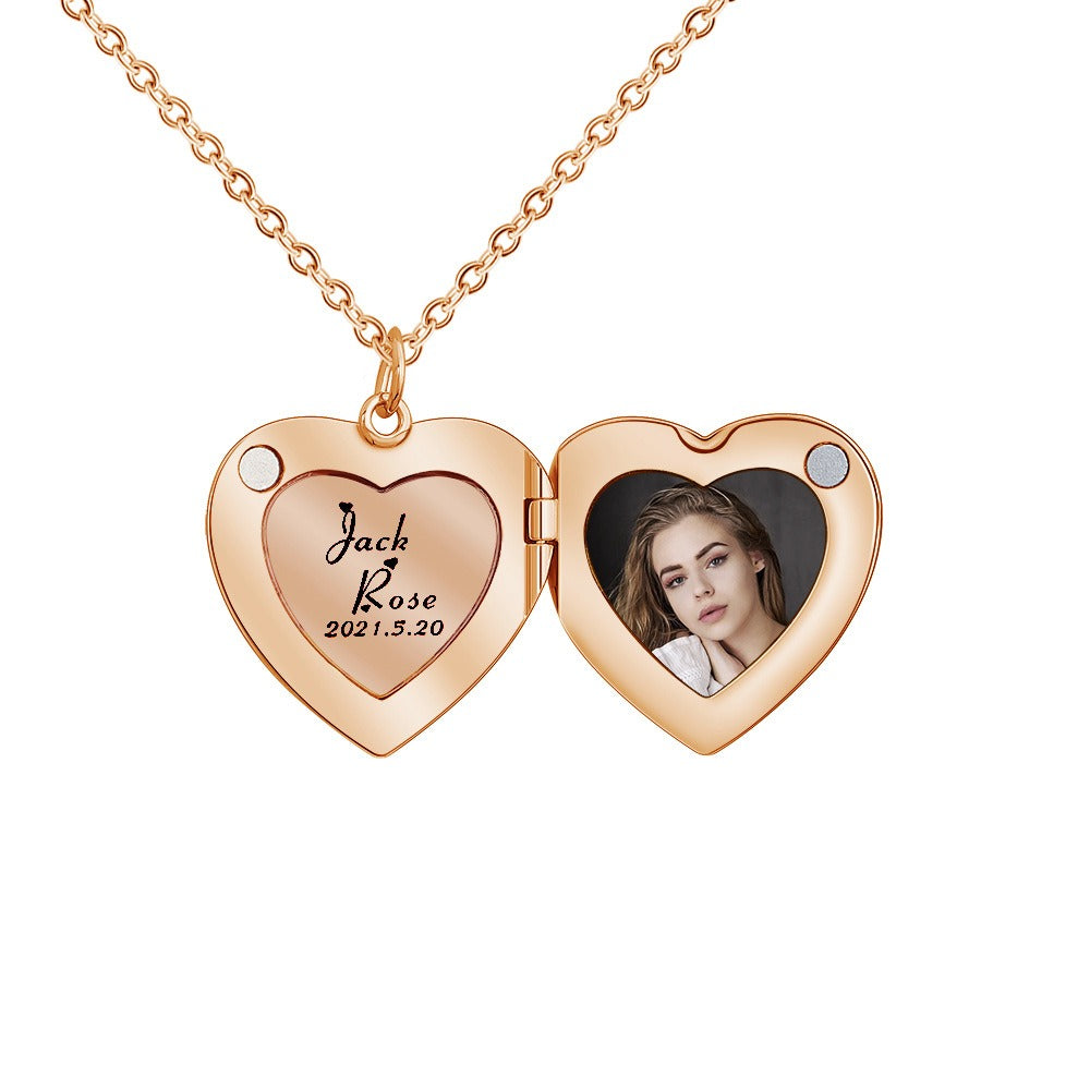 For Love - Customized Double Names, Dates & Photo Heart Necklace