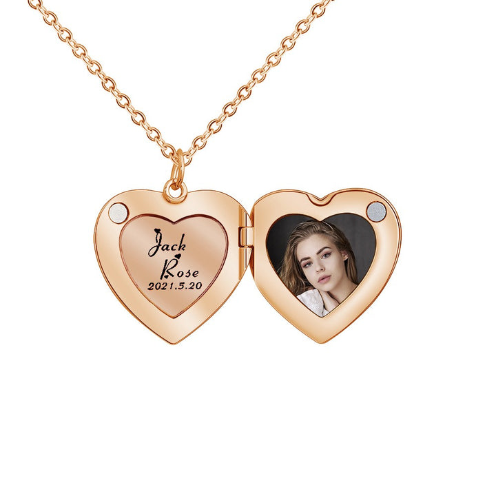 For Love - Customized Double Names, Dates & Photo Heart Necklace