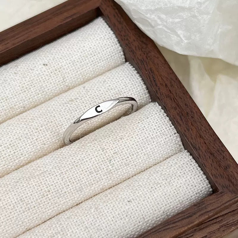 S925 Silver 18K Gold 26-Letter Minimalist Plain Band Ring