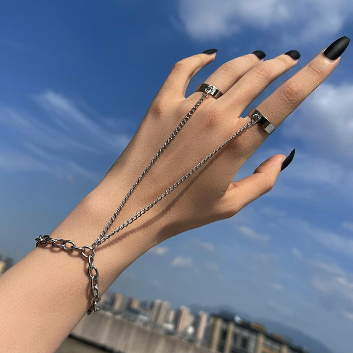 Chain Linked Hand Ring Set - Multi-Color Metal Bracelet & Ring