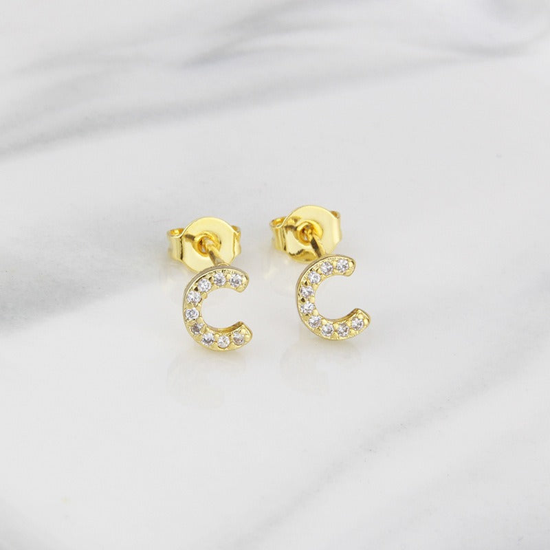 18K Gold 26-Letter Full-Diamond Earrings