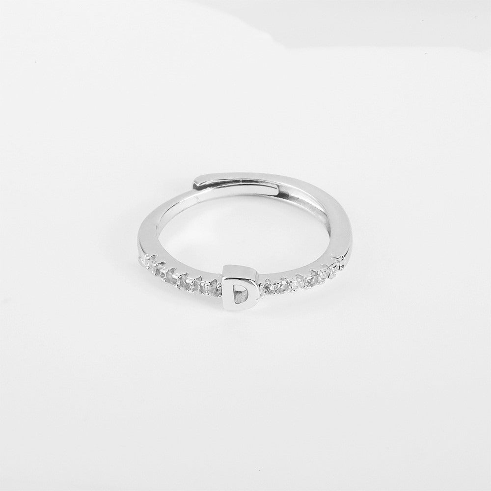 26 Letters Optional Diamond-Encrusted Ring - Gold/Silver Two-Color Women's Light Luxury Minimalist Personalized Accessory