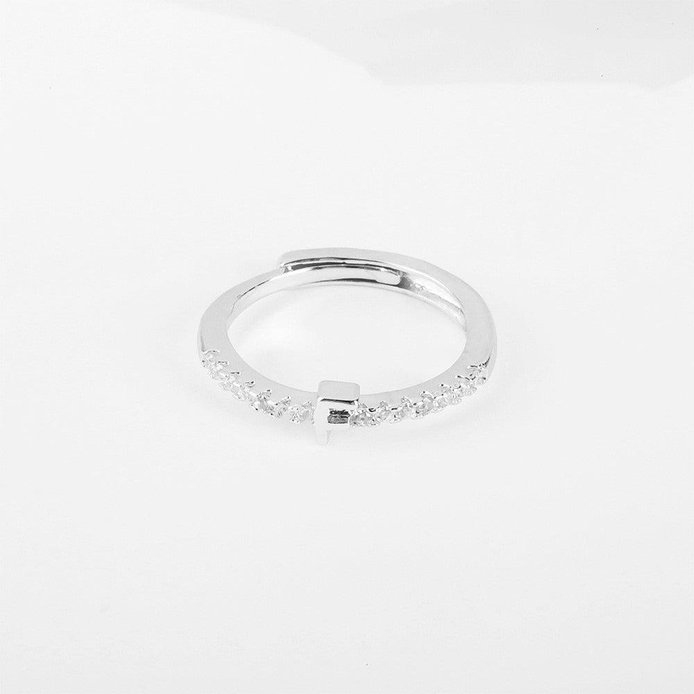 26 Letters Optional Diamond-Encrusted Ring - Gold/Silver Two-Color Women's Light Luxury Minimalist Personalized Accessory