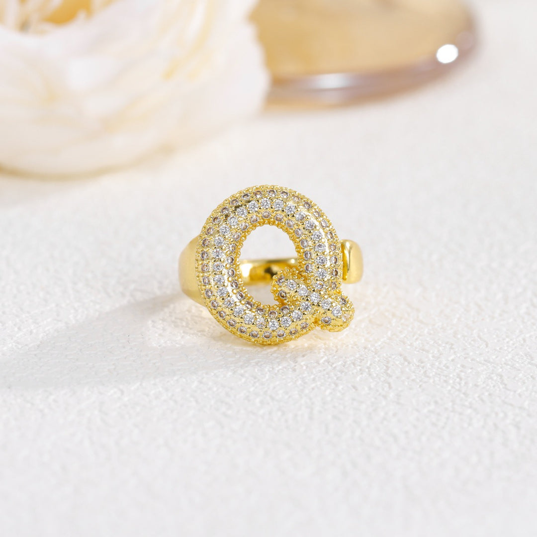 Letter Starburst 18K Gold Diamond 26-Letter Open Ring（Free shipping on orders of two or more items）