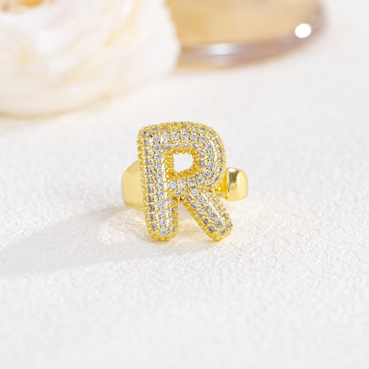 Letter Starburst 18K Gold Diamond 26-Letter Open Ring（Free shipping on orders of two or more items）