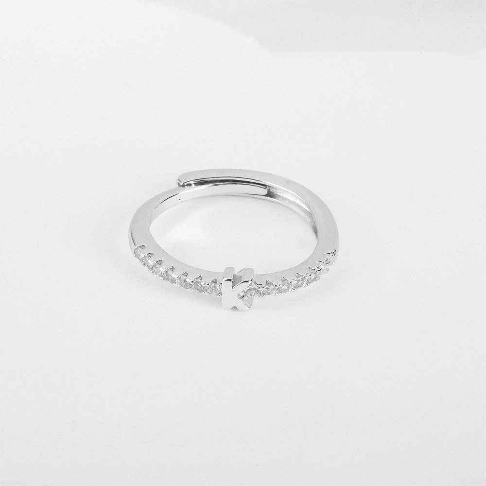 26 Letters Optional Diamond-Encrusted Ring - Gold/Silver Two-Color Women's Light Luxury Minimalist Personalized Accessory