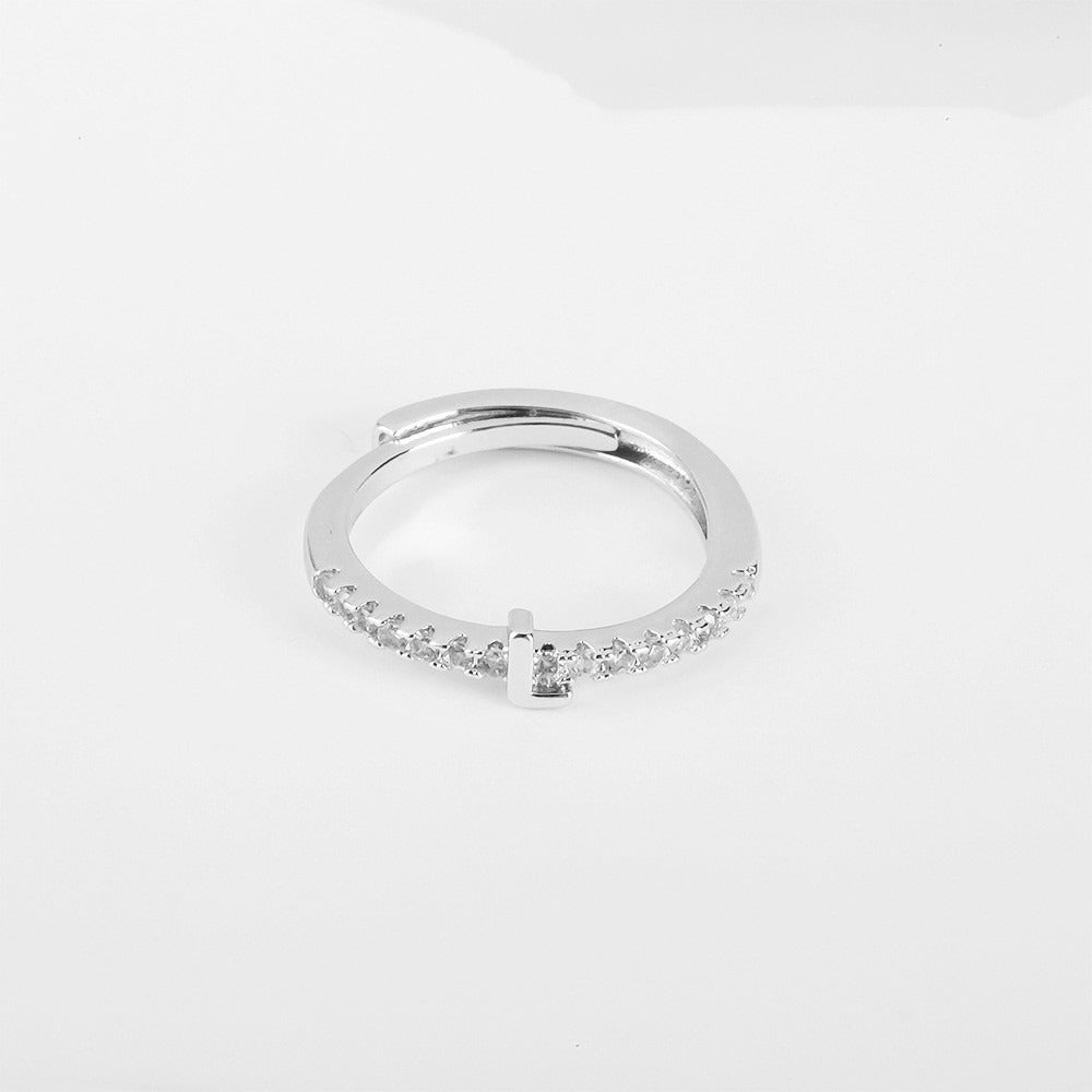 26 Letters Optional Diamond-Encrusted Ring - Gold/Silver Two-Color Women's Light Luxury Minimalist Personalized Accessory