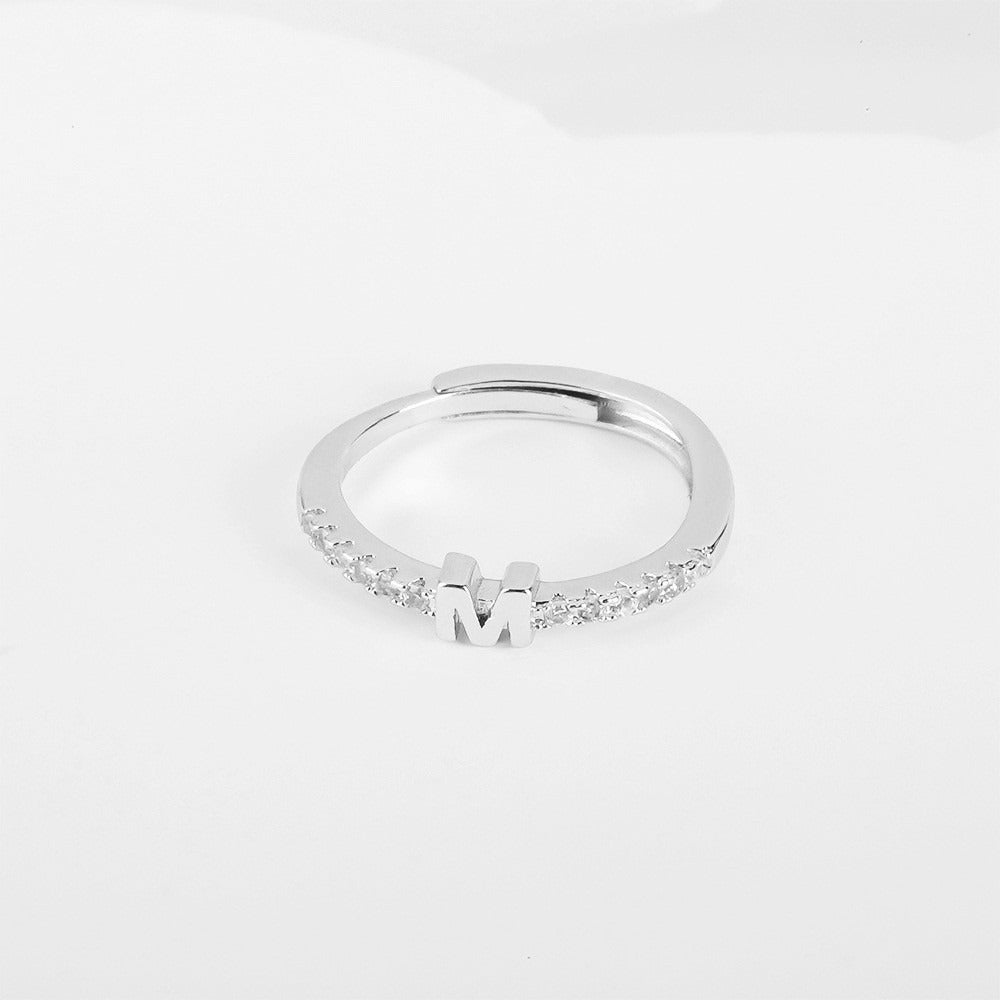 26 Letters Optional Diamond-Encrusted Ring - Gold/Silver Two-Color Women's Light Luxury Minimalist Personalized Accessory