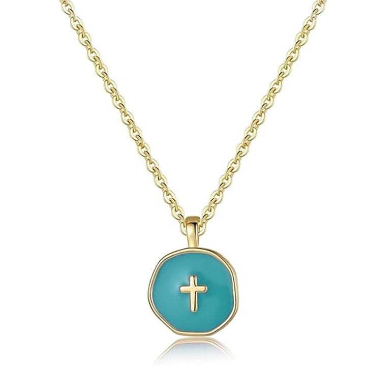 Multi-Color Enamel Cross Disc Necklace