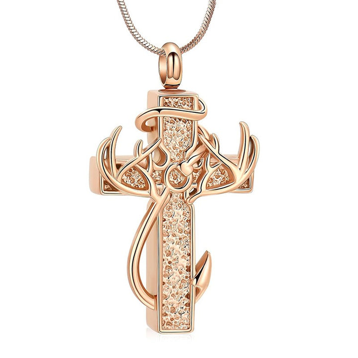 Multi-Color Cross Antler Fish Hook Necklace - Men's Religious Outdoor Style Personalized Pendant, Christian Faith Fashion Accessory