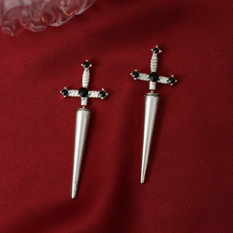 Gothic Punk Cross Spike Earrings - Multi-Color Gem-Embedded Personalized Earrings