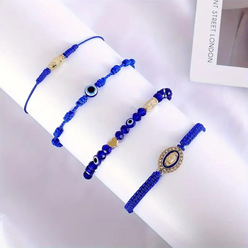 Unisex Religious Braided Rope Bracelets - Virgin Mary/Cross + Evil Eye Decor Lucky Handchains