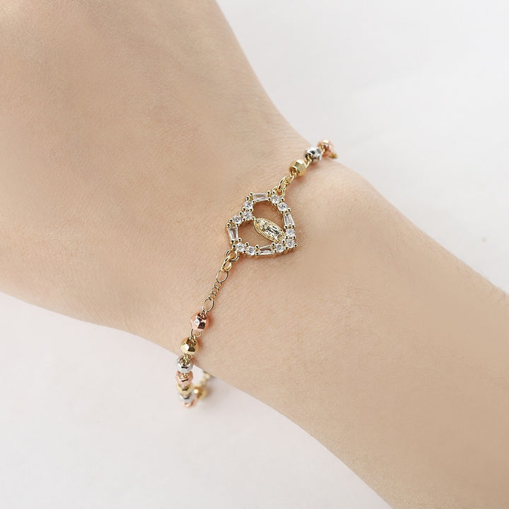 18K Gold-Plated Religious Element Paved Diamond Bracelet - Our Lady of Guadalupe/Cross Multi-Style Light Luxury Bracelet