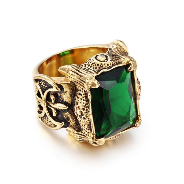Retro Dark Multi-Color Large Gemstone Ring - Antique Gold/Silver Plated Unisex Niche Statement Band