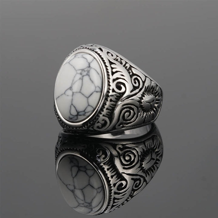 S925 Silver  Antiqued Niche Wide Vintage Carved Multi-Gemstone Ring