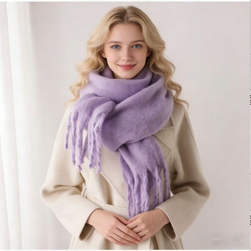 Multi-Color Fuzzy Fringe Winter Scarf - Light Luxury Warm Soft Wrap