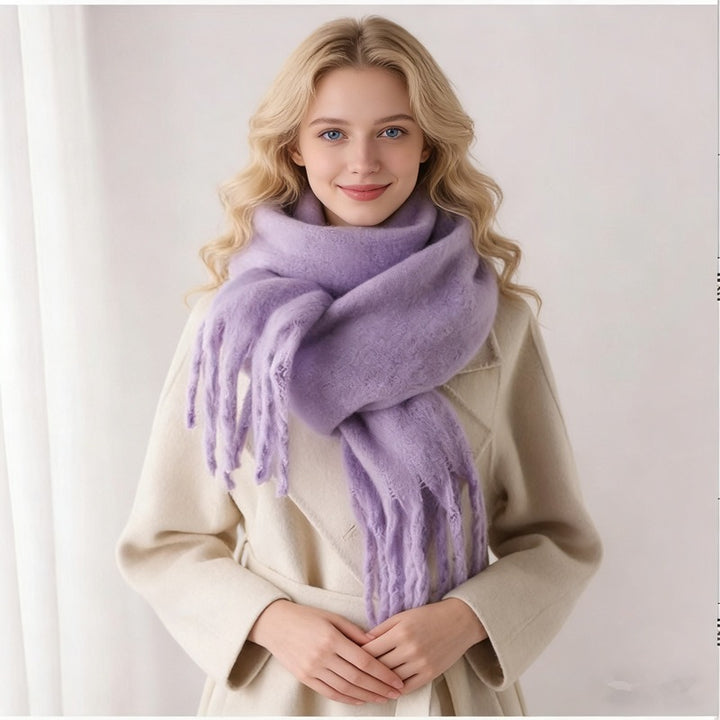 Multi-Color Fuzzy Fringe Winter Scarf - Light Luxury Warm Soft Wrap