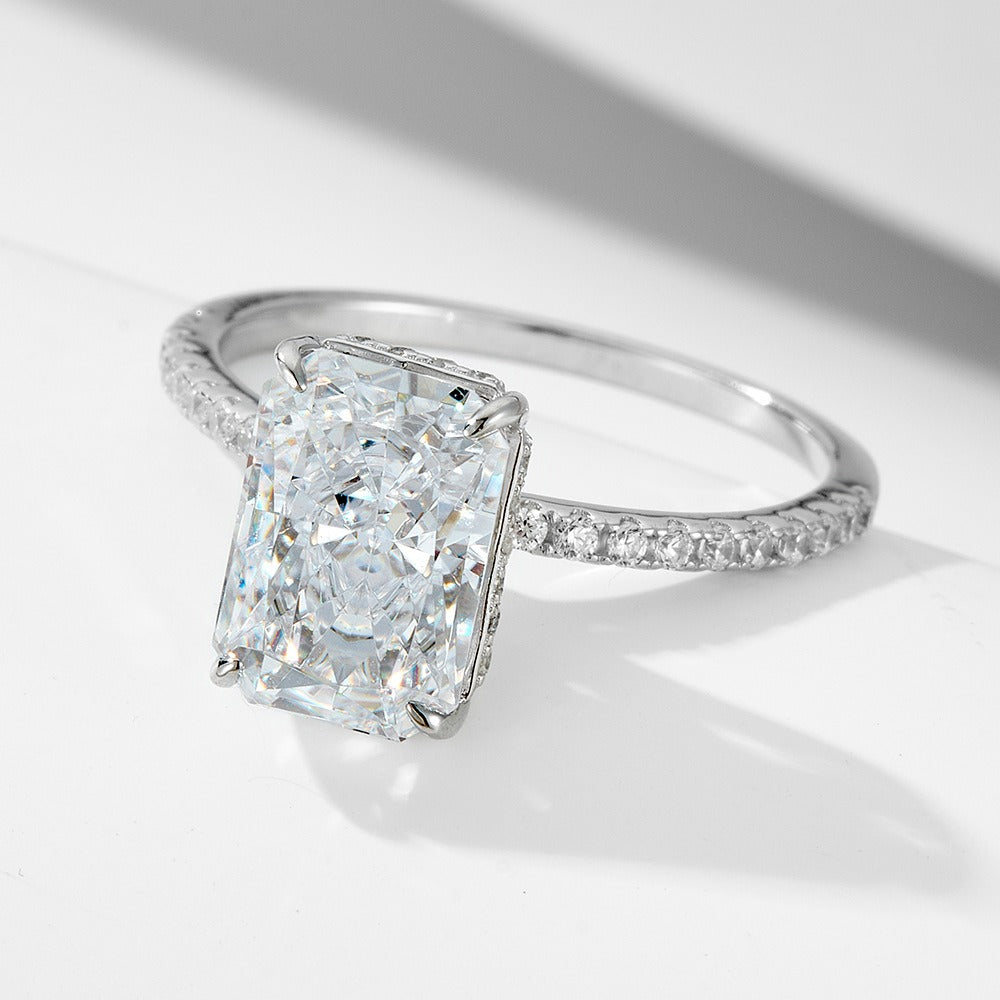 Light Luxury Rectangular Center Stone Ring - Gold/Silver Two-Color Women's Engagement Diamond Ring