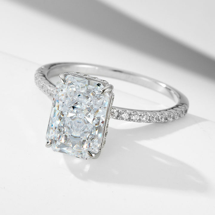 Light Luxury Rectangular Center Stone Ring - Gold/Silver Two-Color Women's Engagement Diamond Ring