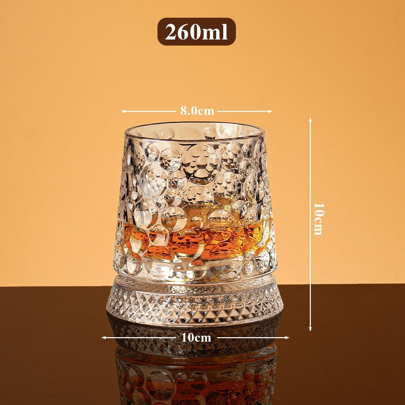 360° Rotating Crystal Whiskey Glass | Cold-Cut Crystal · Stainless Steel Spinning Base