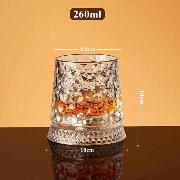 360° Rotating Crystal Whiskey Glass | Cold-Cut Crystal · Stainless Steel Spinning Base