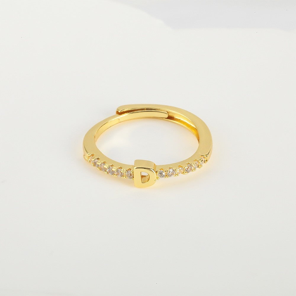 26 Letters Optional Diamond-Encrusted Ring - Gold/Silver Two-Color Women's Light Luxury Minimalist Personalized Accessory