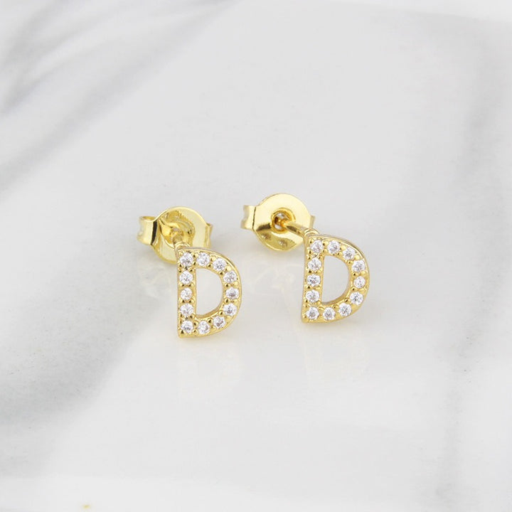 18K Gold 26-Letter Full-Diamond Earrings